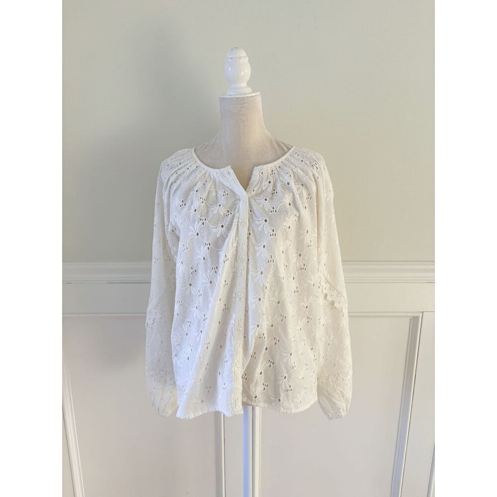 Alicia Bell White Cotton Broderie Callie Eyelet Top Long Sleeve L NWT